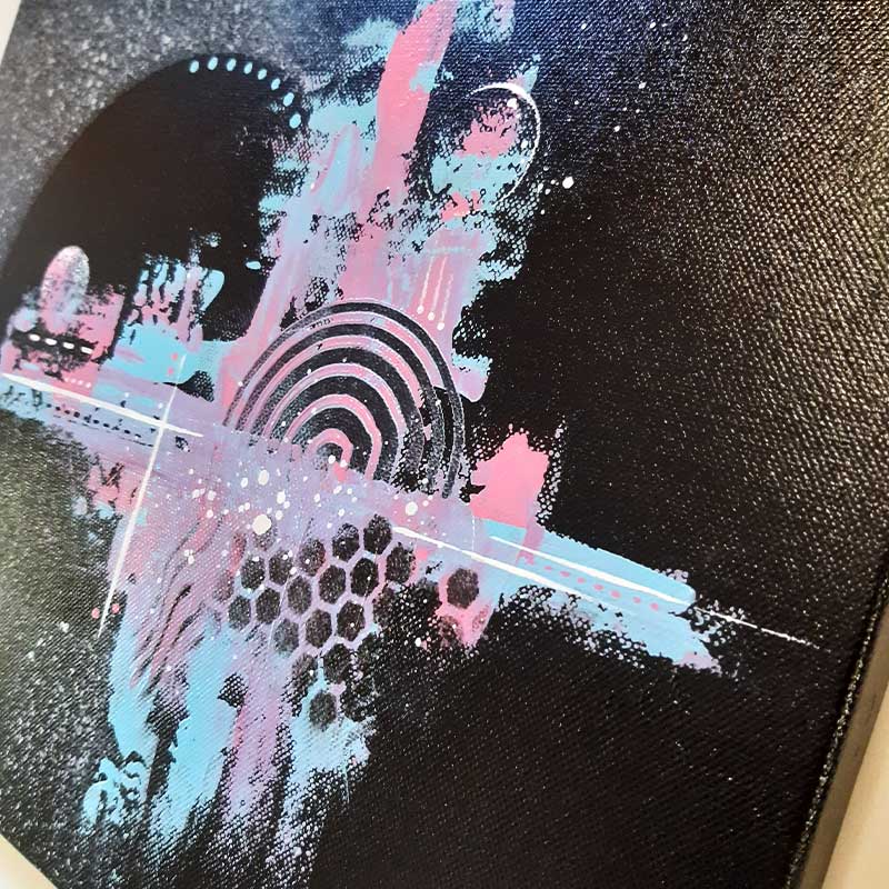 Tableau abstrait Black Space vu de biais, côté droit